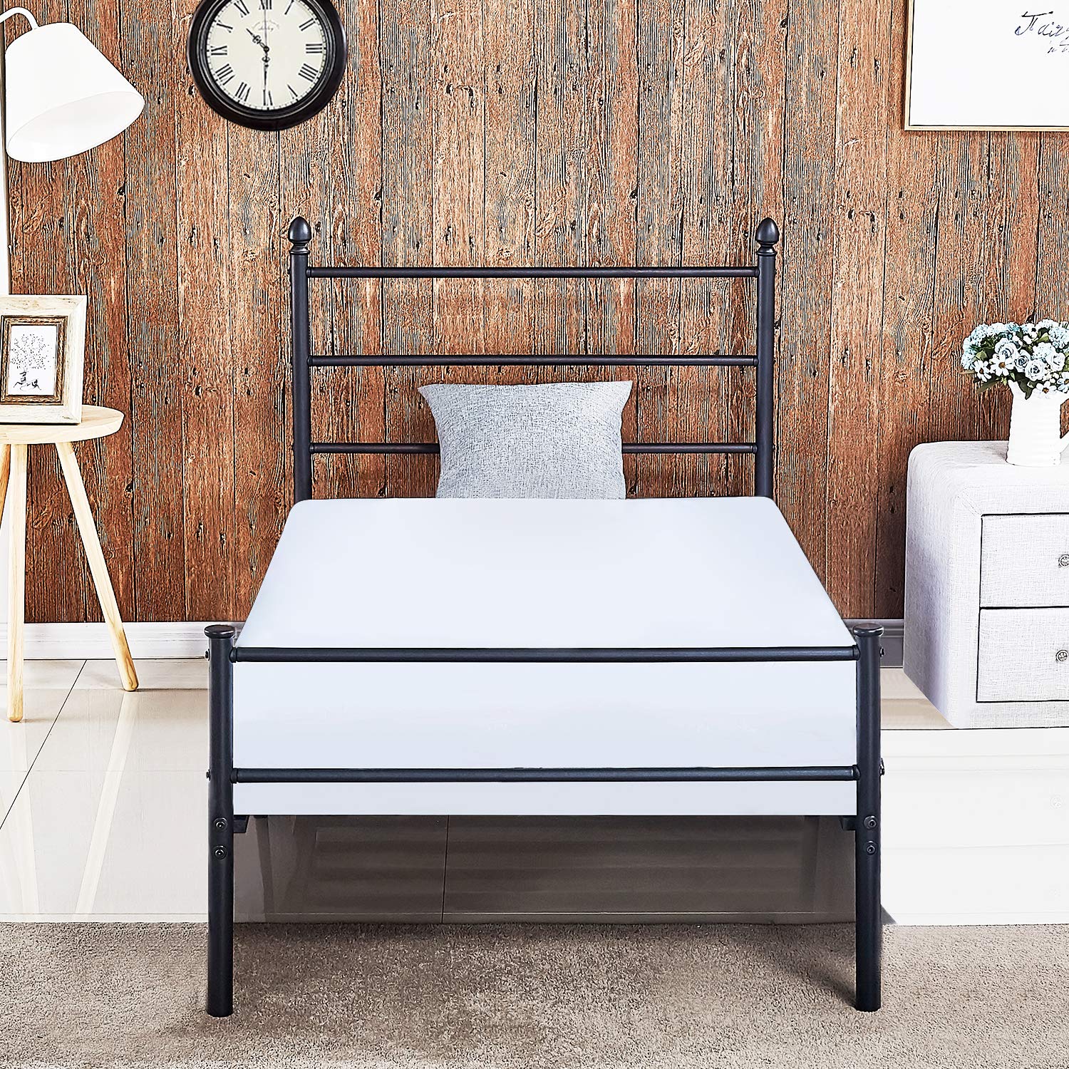 Reinforced Metal Bed Frame Twin Size, VECELO Platform Mattress