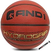 AND1 Hydrogrip Premium Composite Leather Basketball & Pump- Official Size 7 (29.5”) Moisture Wicking Streetball, Made for Indoor and Outdoor Basketball Games (Orange)