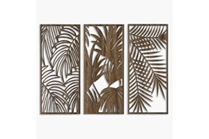 Tropical Leaves Wood Wall Art for Living Room, Botanical Wall Art Wood Panel, Hawaiian Wall Art Decor Over the Bed Set of 3, 