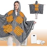 Bedsure Cordless Heated Blanket - Fluffy Electric Wearable Blanket Hoodie with 20000mAh Battery Pack, Portable USB Heated Shawl as Winter Gifts for Women Mom, 4 Heat Levels & 4 Timers, 55"x69", Grey