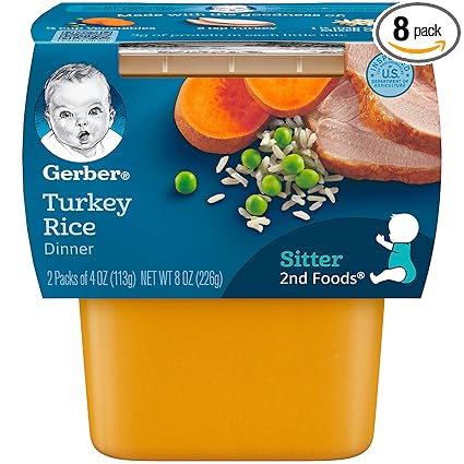 Gerber 2nd Foods Turkey Rice 4 Ounce Tubs 2 Count Pack Of 8 gerber 2nd foods turkey rice 4 ounce tubs 2 count pack of 8