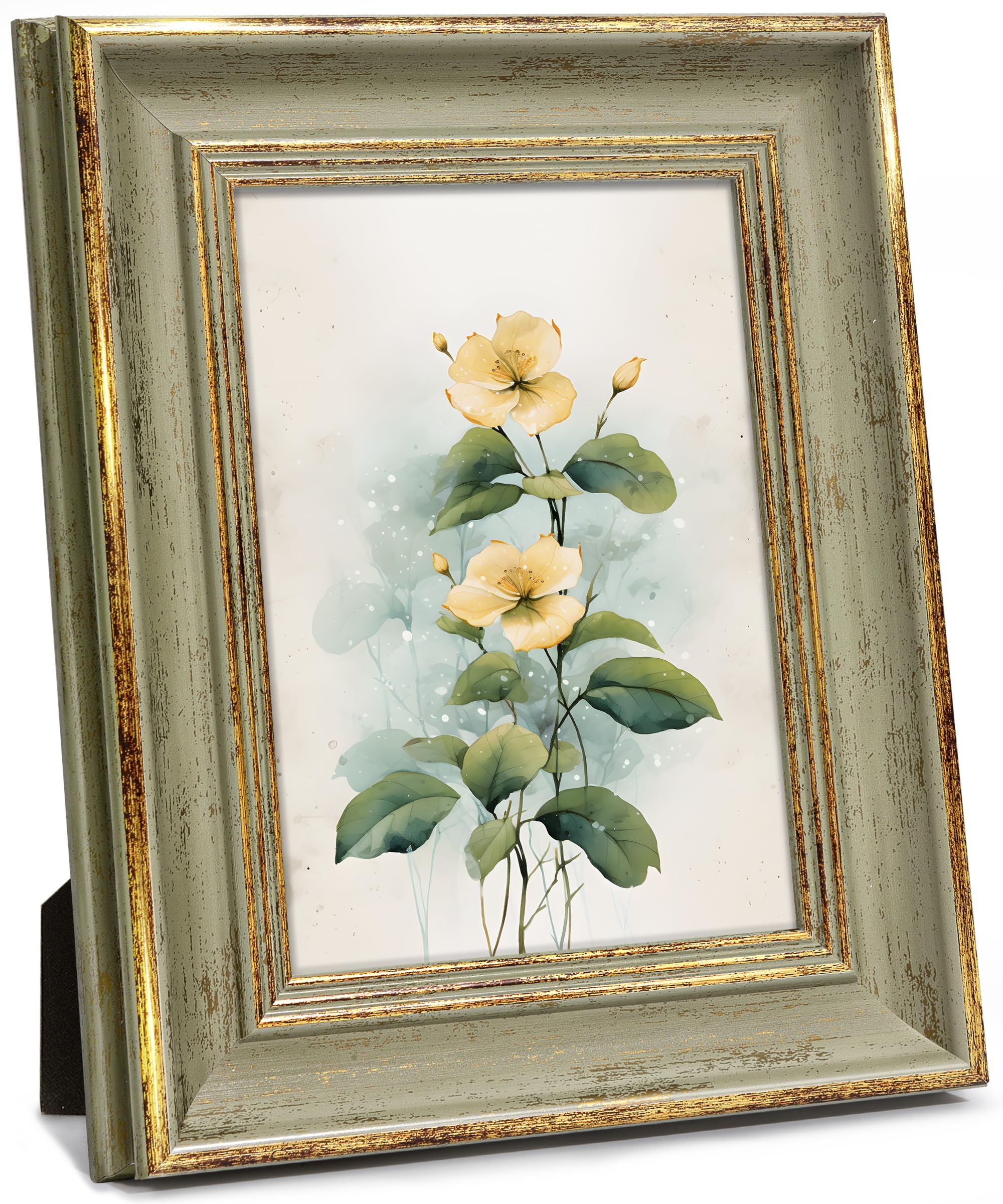 Afuly 7x5 Picture Frames Green Gold 5x7 Retro Vintage Photo Frames Wall Picture Frame for Desk Wall Tabletop Birthday Christmas Family Friends Women Couple Family Friends Gifts