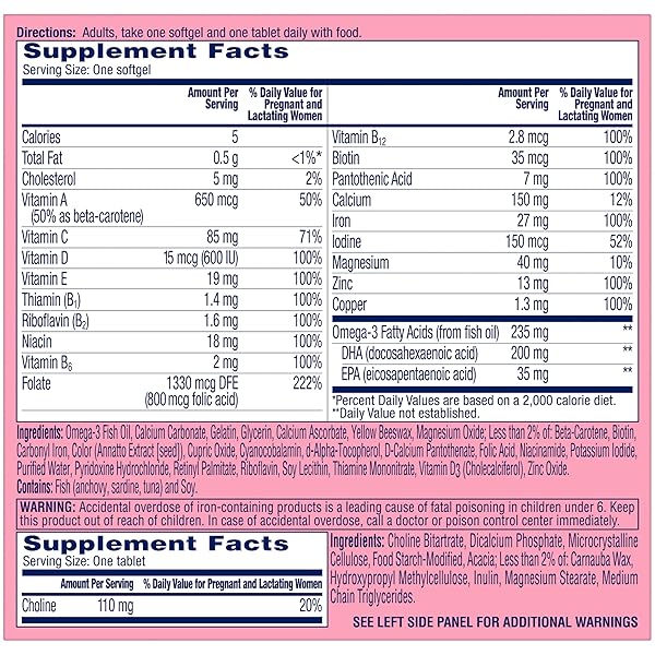 ONE A DAY PRENATAL ADVANCED- PRENATAL VITAMINS WITH FOLIC ACID, CHOLINE, DHA & IRON, PREGNANCY VITAMINS FOR WOMEN TO SUPPORT BABY’S DEVELOPMENT, 30+30 CT (60 TOTAL SET) (PACKAGING MAY VARY)