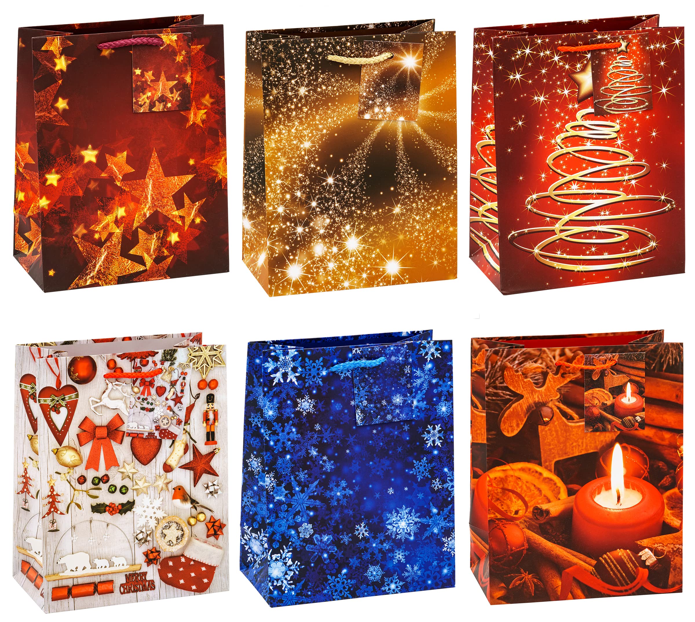 TSI 83018 Gift Bags Christmas No 8, Pack of 12, Size: Medium (7 x 4 x 9 inch), 83018-A
