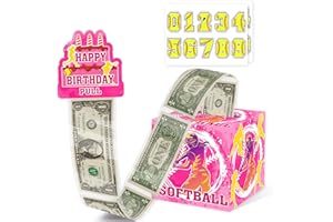 MISAIDOU Softball Birthday Money Gift Box with DIY Stickers for Any Age, Surprise Money Boxes for Cash Gift with Pull Out Happy Birthday Day Card and 100Pcs Transparent Bags for Boys Girls Birthday Party