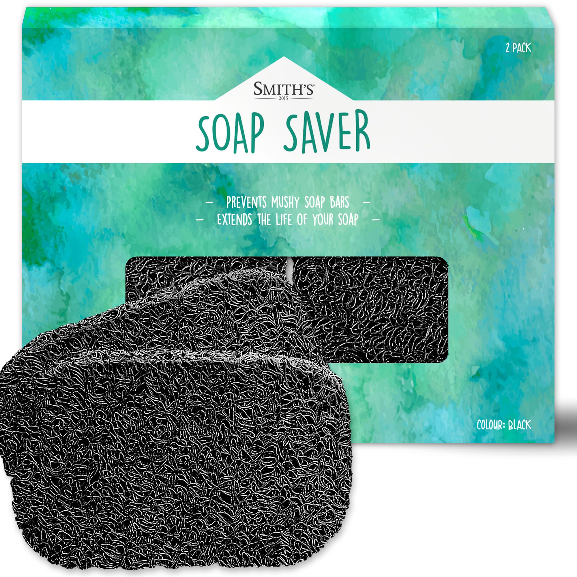 Soap Saver by Smith’s® | Extend Your Soap’s Life | 14 cm (L) x 8 cm (W) x 1.2 cm (H) | Black / 2 Pack | 50% Thicker | Enhanced Design | Tested And Free of Harsh Chemicals | Trim To Any Size