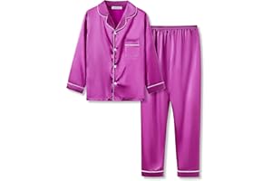 Beezizac Little & Big Girls Pajama Set Size 6-16 -Pink/Blue/Turquoise/Peach Satin Silky Cute Fall Winter Long Outfit