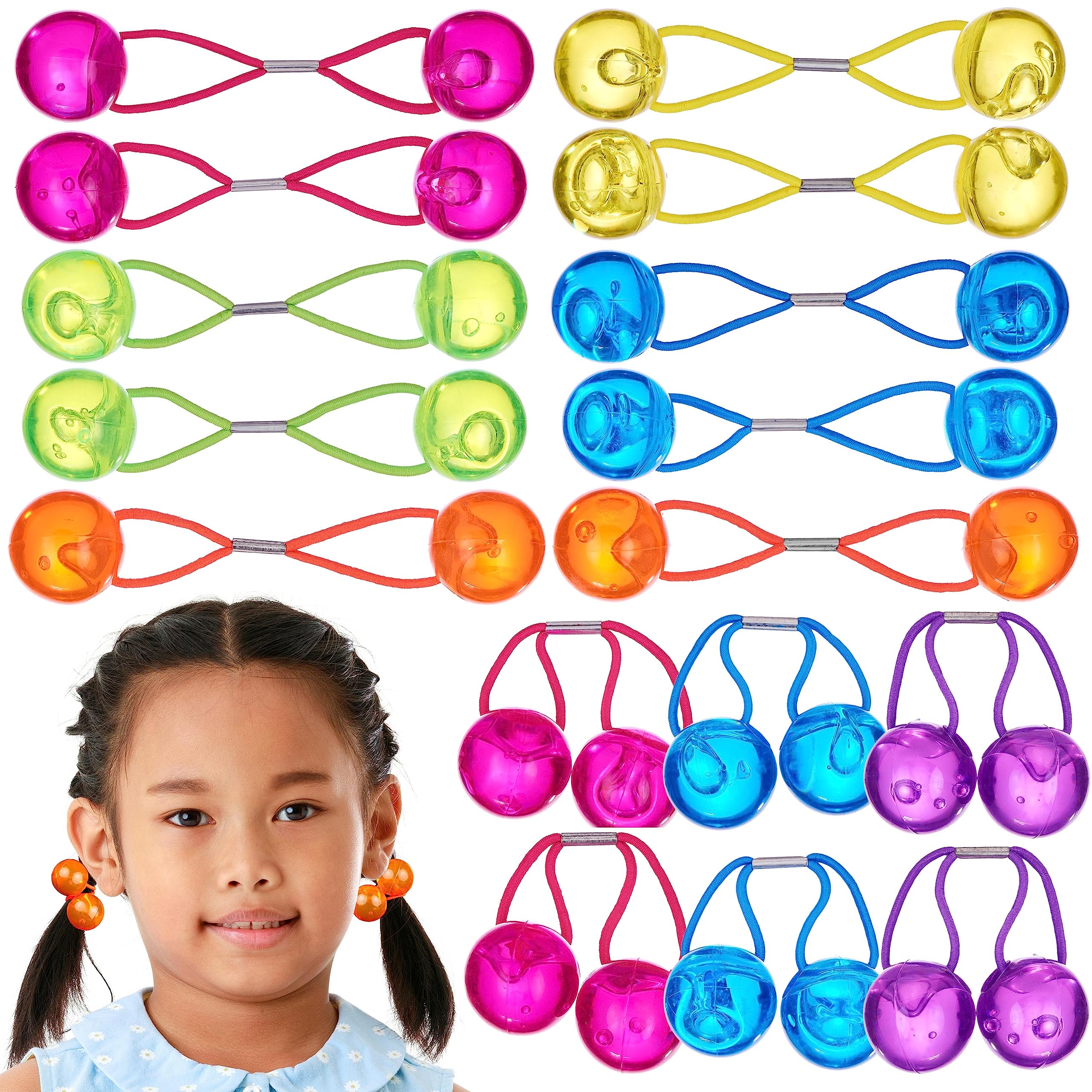 Photo 1 of 24pc Ponytailers Large Round Ponytail Balls Twin Bead Hair Elastics Bright Multicolored Twin Hair Beads Bauble Hair Ties Ponytail Holders, Toddler KidsValue Pack