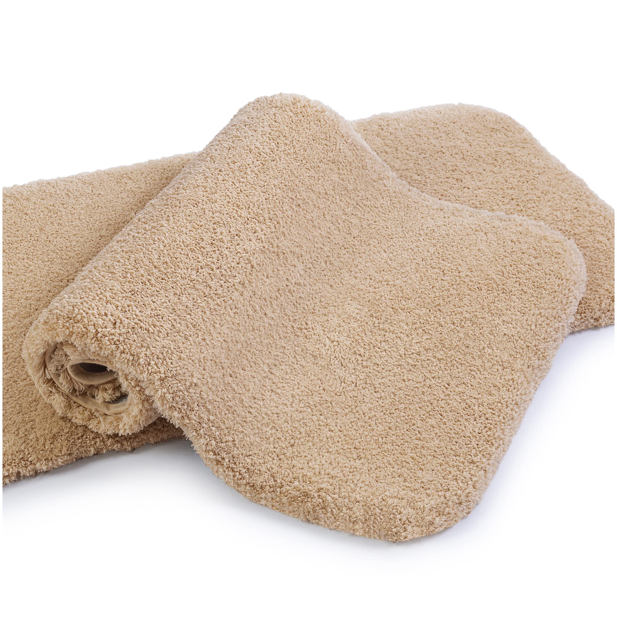 Non Slip Bath Mat 2 Pack Thickened Bath Rug for Bathroom Absorbent Ultra Soft Bathroom Mat Rug Fluffy Microfiber Bedside Rug Carpet Floor Mat, Quick-drying, Machine Washable - 40 x 60cm (Beige)