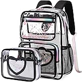 Clear Backpack for Girls,Transparent Backpacks Crossbody Bag for Kids Elementary School Student,Heavy Duty See Through Daypack 2PCS Bookbag Stadium Approved for Teen,College,Work,Travel,Concert Black