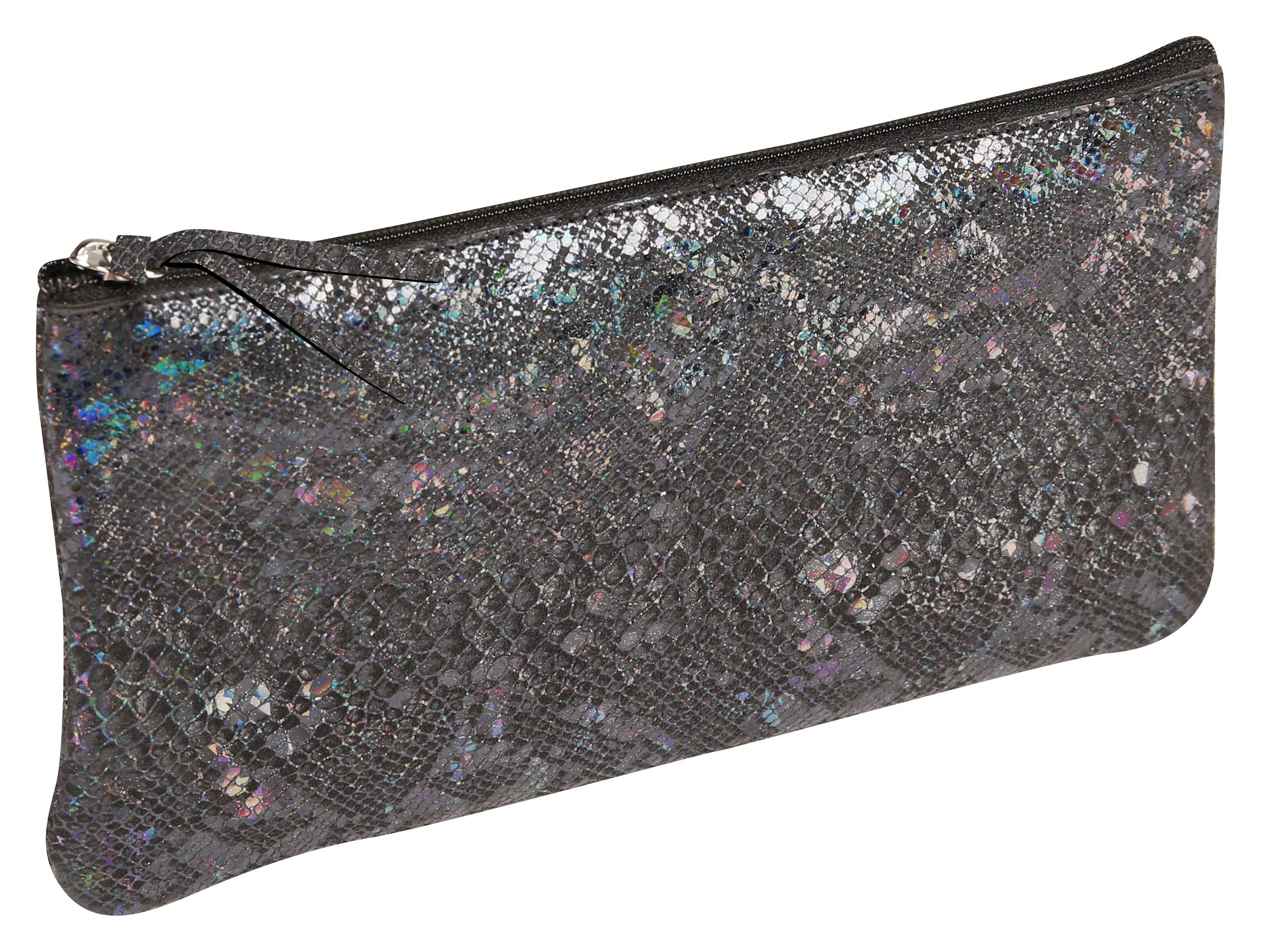 Clairefontaine - Ref 410016C - Céleste' Leather Flat Pencil Case - 22 x 11cm, Made From Genuine Lambskin Leather, Metal Zip With Leather Puller - Black