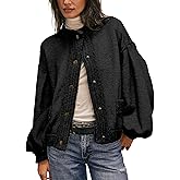 Fhniepan Womens Fall Cable Knit Cardigan Trendy Casual Open Front Sweaters Long Sleeve Oversized Button Outwear(Black S)