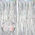 Voircoloria 2 Pack Laser Silver Tinsel Foil Fringe Curtains, Silver Party Decorations, Metallic Tinsel Party Streamers Backdrop for New Years Birthday Halloween Wedding Party Decorations