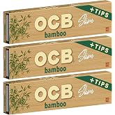 OCB - Bamboo King Slim Size Rolling Papers with Tips - 3 Booklets with 32 Leaves per Booklet