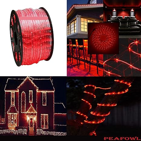 Peafowl led Rope(Strip) Light IP65 with Adapter (Diwali Light,Home Decoration,Christmas,Festival Light) Red 10 Meter.