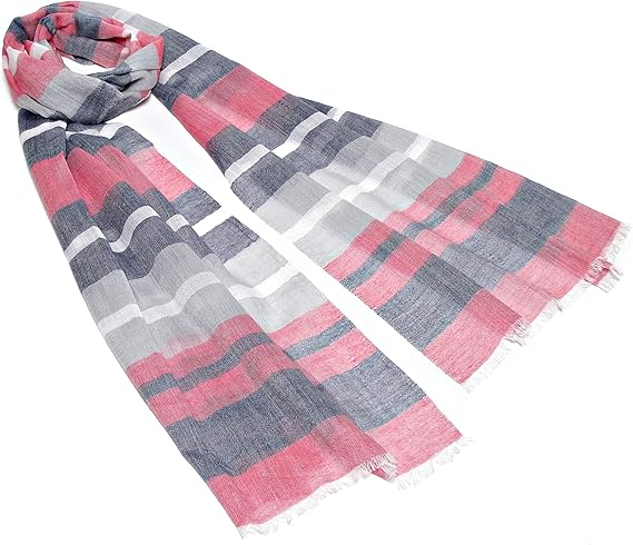 Amazon シルク コットン 大判ストール 春夏 先染めボーダー ピンク 男女兼用 60 X180 ストール 通販