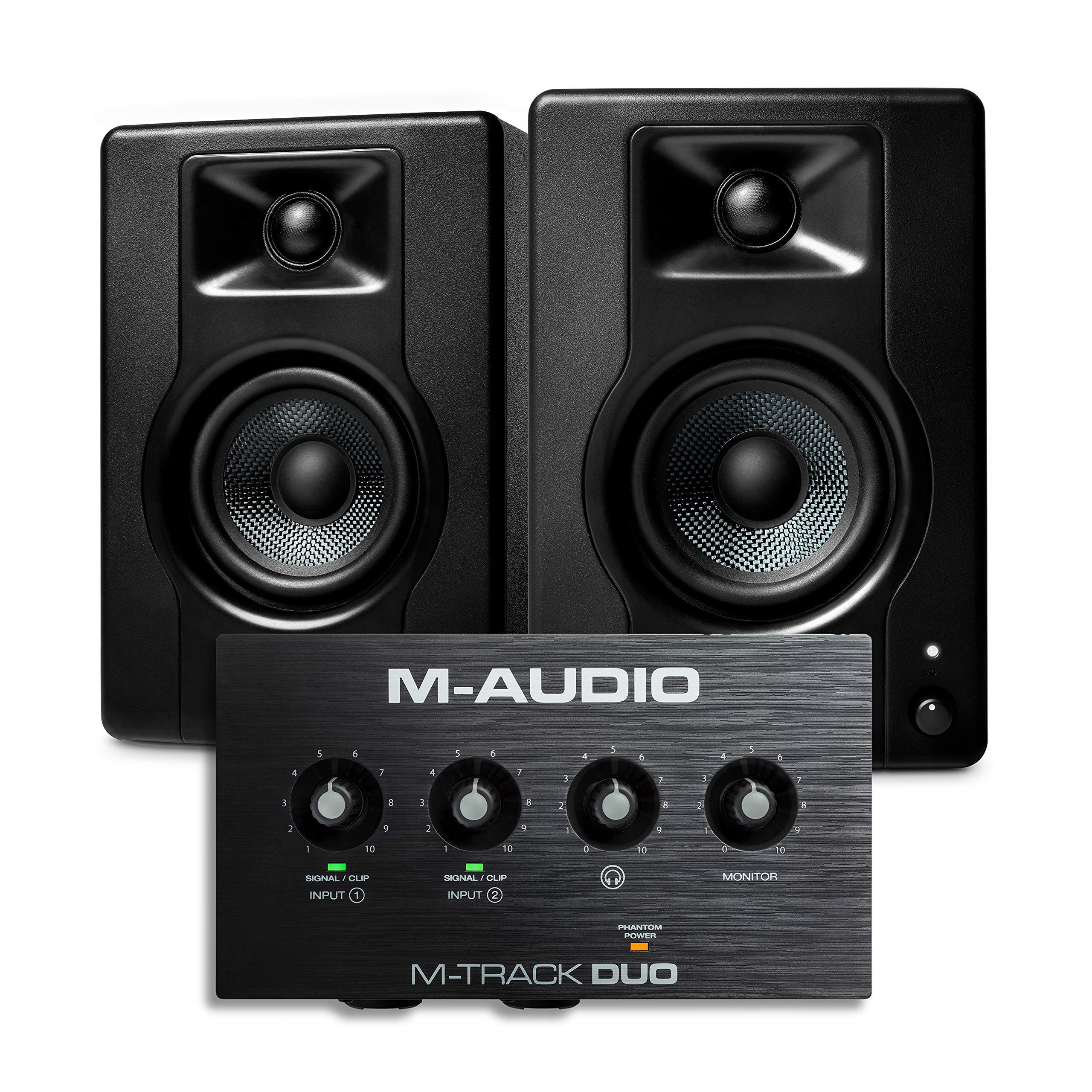 M-Audio Recording, Streaming and Podcasting Bundle – M-Track Duo USB Audio Interface and 120W BX4 St