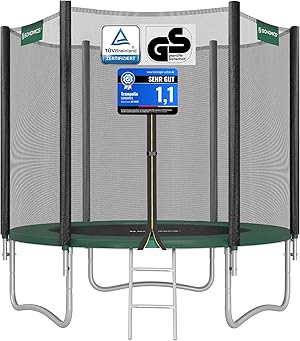 SONGMICS Trampolin Outdoor Ø 183/244/305/366/427 cm, rundes Gartentrampolin Kindertrampolin mit Randabdeckung, mit Sicherheitsnetz, mit Leiter und gepolsterten Stangen