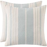 Tosleo Blue Striped Pillow Covers 18x18 inch Pack of 2 Boho Throw Pillow Covers Couch Coastal Decorative Pillow Cases Woven Textured Neutral Boho Stripes Cushion Cover Spring Farmhouse Decor