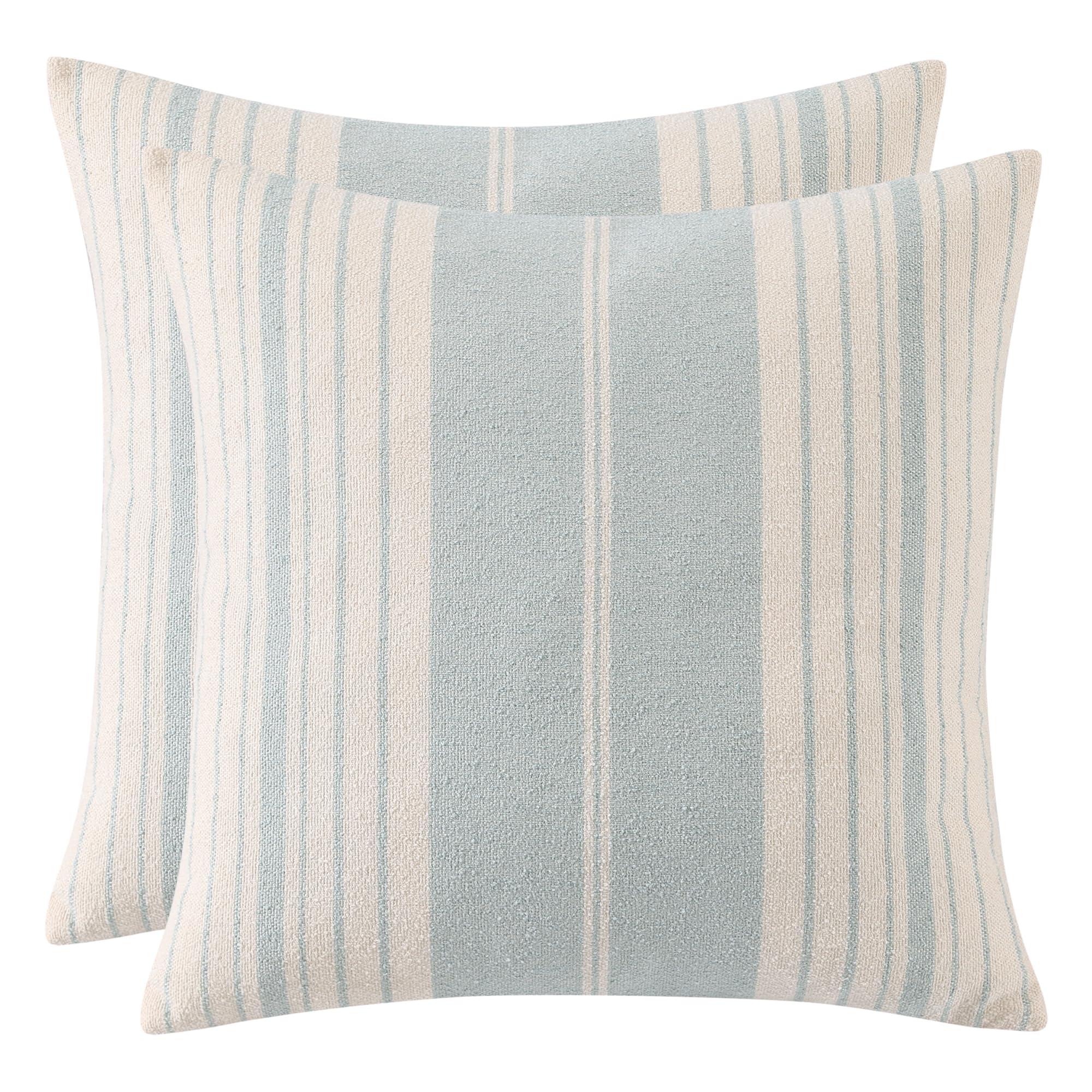 Tosleo Light Blue Pillow Cover 18x18 inch Pack of 2 Boho Throw Pillow Covers Couch Coastal Decorative Pillow Cases Woven Textured Neutral Boho Stripes Cushion Cover Farmhouse Decor