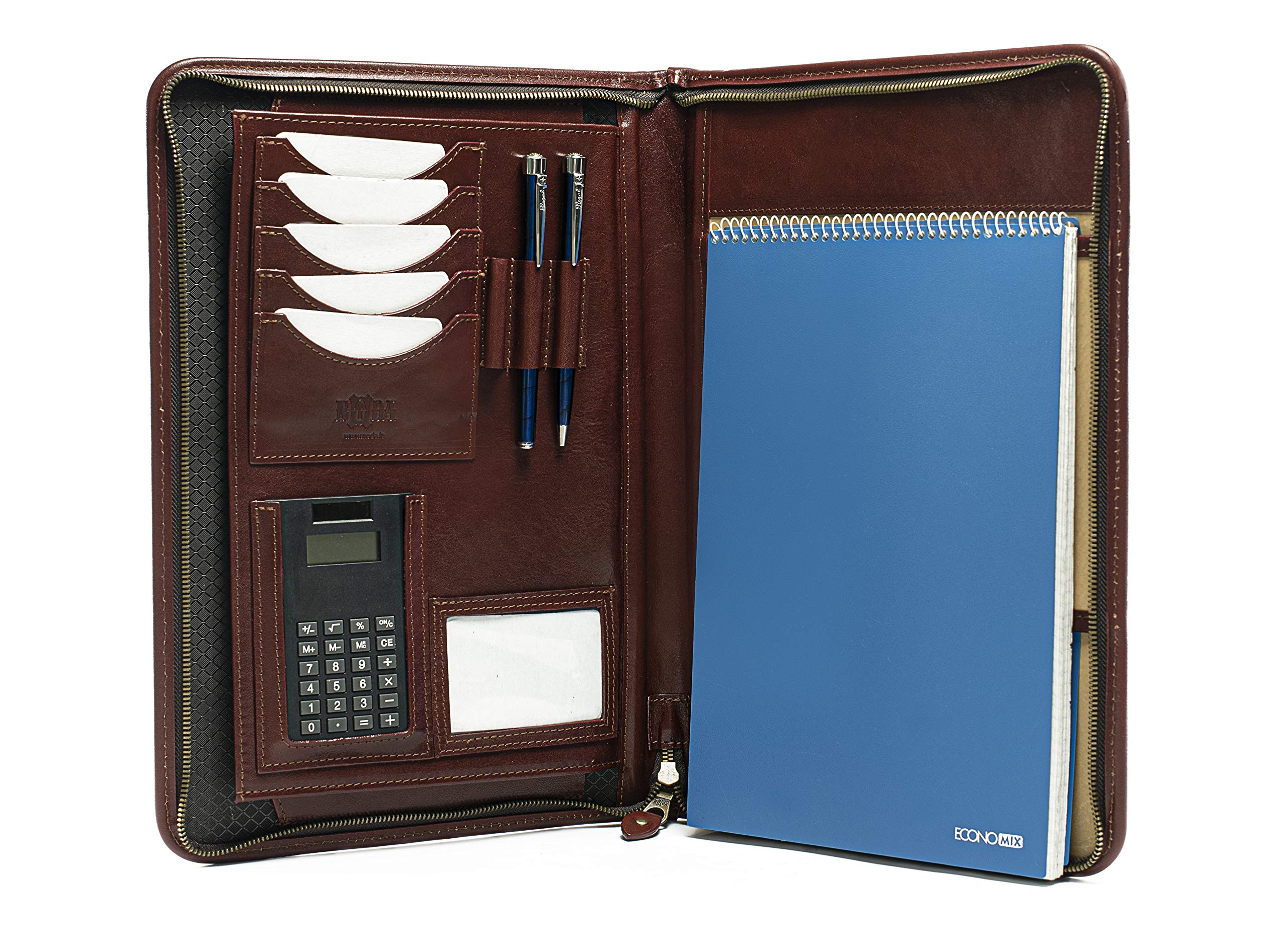 Noda Leather Portfolio a4, Document Holder, Conference Folder with Calculator (Cognac)