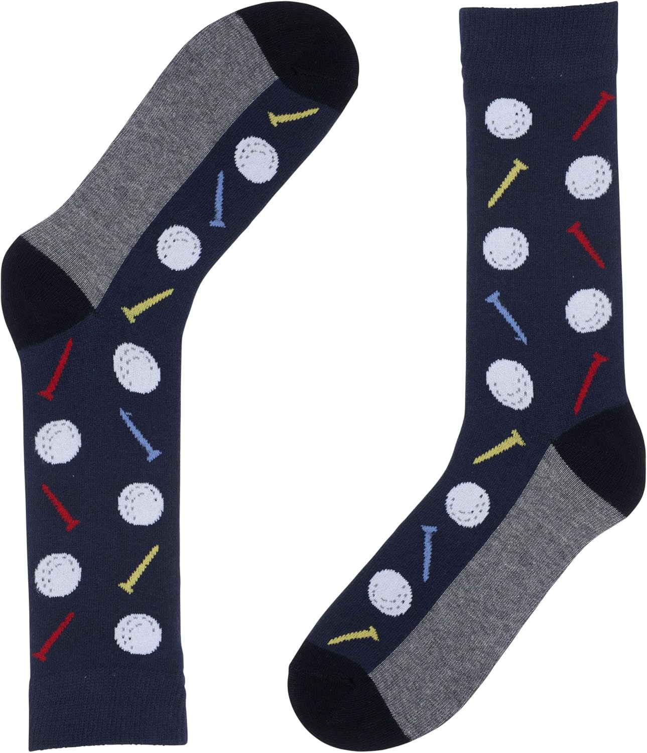 Navy Blue Golf Novelty Socks for Men Fun Colorful Golfing and Tee Dress Socks Premium Cotton