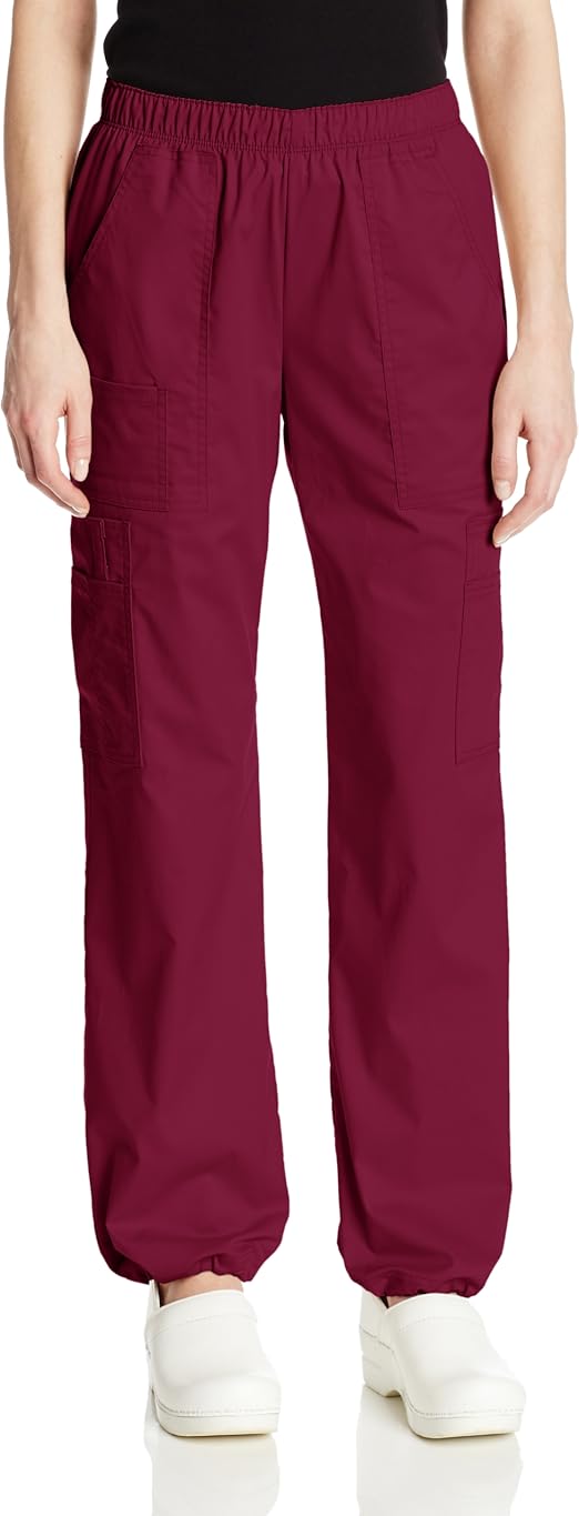CHEROKEE Women's MidRise Elastic Waist Cargo Scrubs Pant red XL