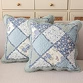 vctops Set of 2 Quilted 100% Cotton Boho Throw Pillow Covers 18" x 18" Farmhouse Country Floral Patchwork Decorative Cushion Cover, Patchwork Flower F