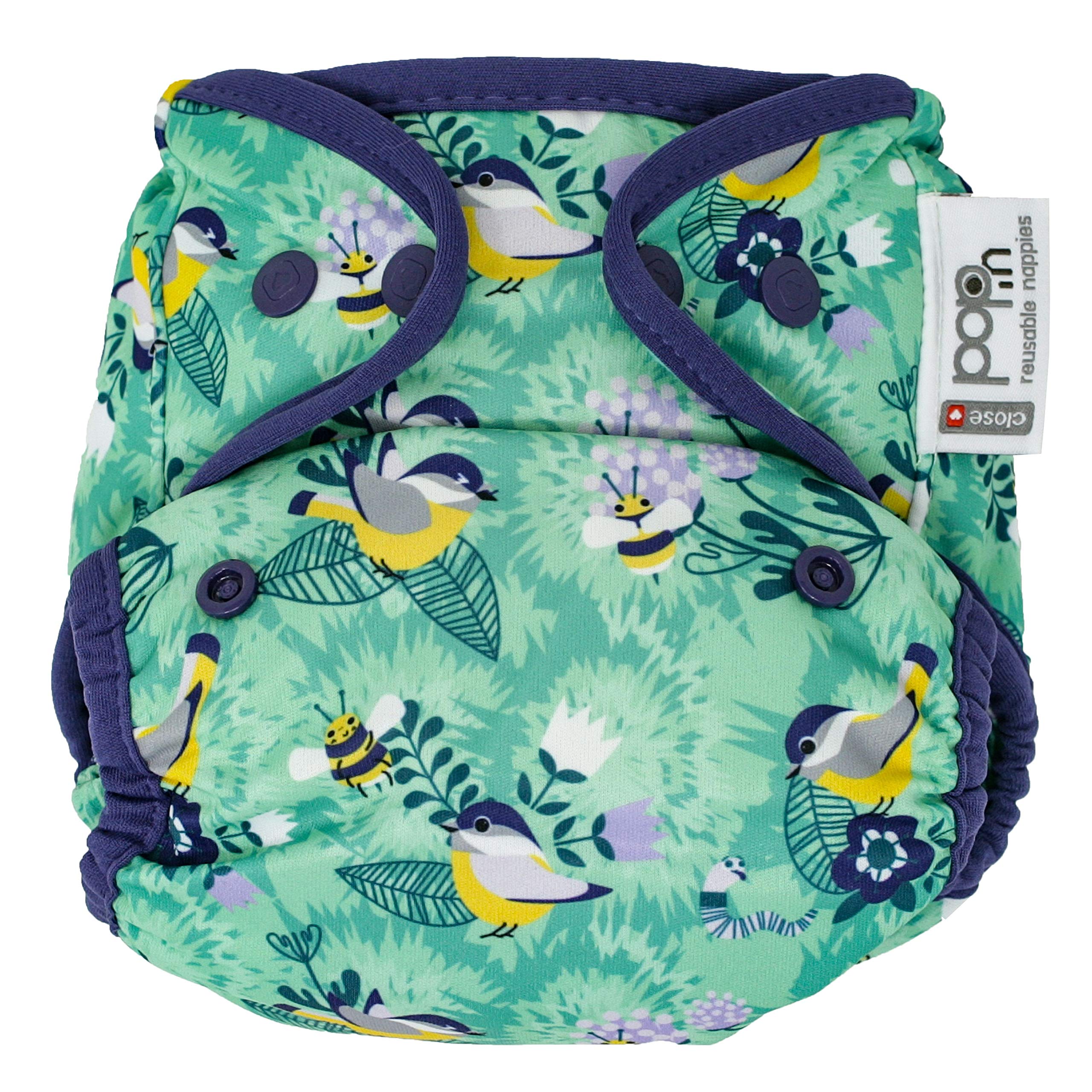 Close Parent - Eco-Friendly Waterproof Nappy Cover in Green Round The Garden Adjustable Popper Design for Newborn to Toddler - Fits Flat & Fitted Nappies