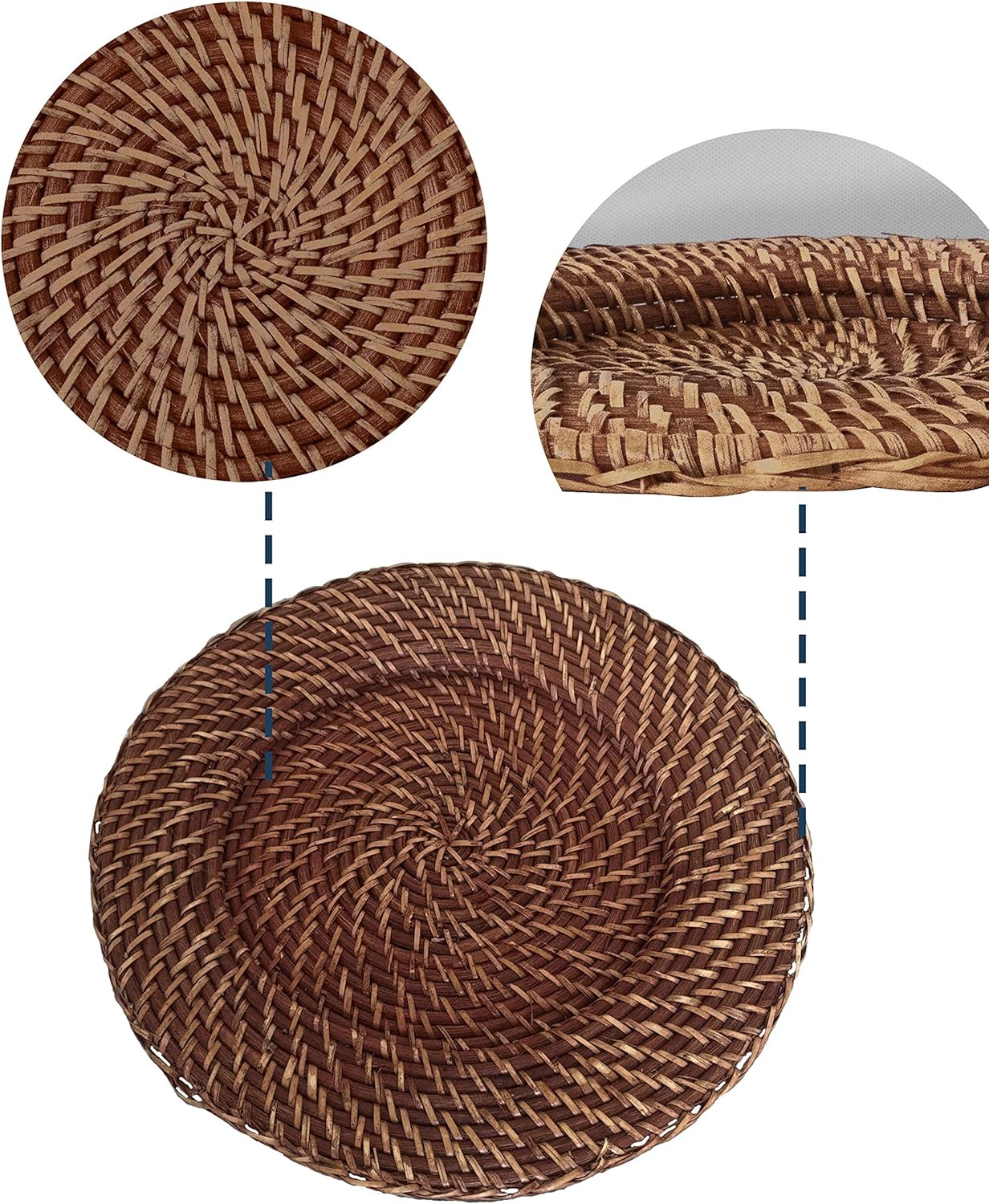  | Set of 4 Pack Wicker Charger Plates for Dinner, Party, Wedding | Woven Rustic Dinnerware Tableware Decoration Placemat Alternative (Brown): Charger & Service Plates