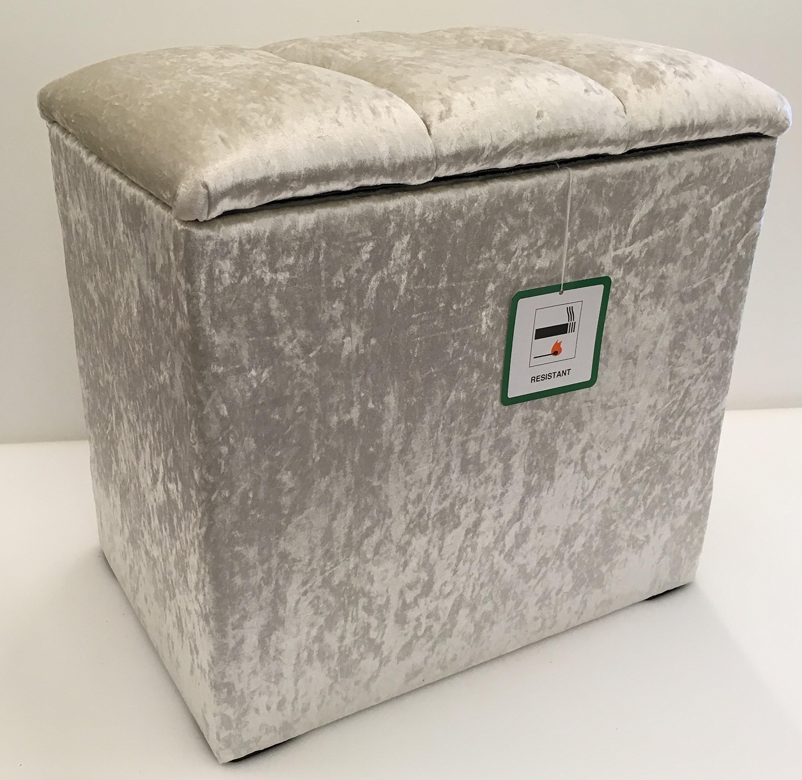 Elegance Furnishings Small Linen Box/Dressing Table Stool with a lift up Diamond Crystal lid in a Quality Ivory Shimmer fabric.Ideal for any room in the house
