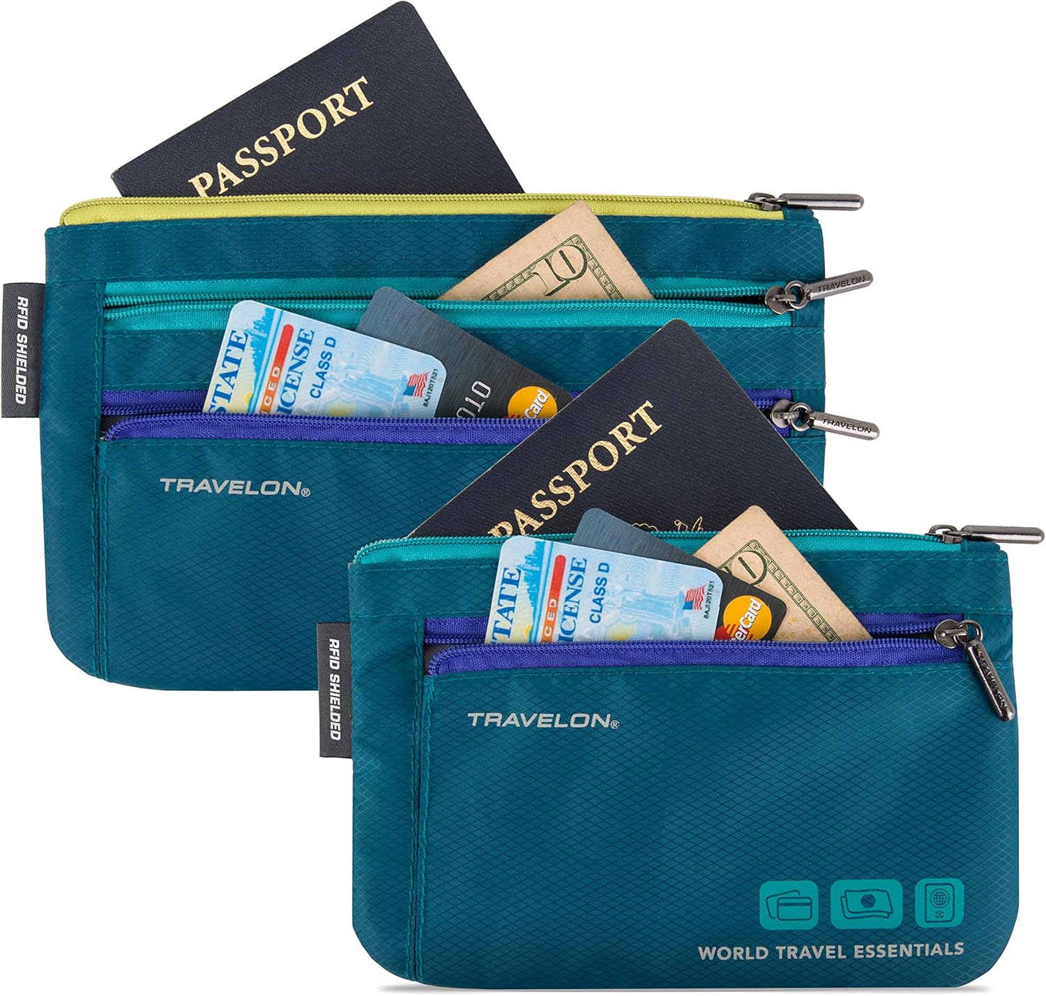  | Travelon World Travel Essentials Set of 2 Currency and Passport Organizers, Peacock Teal, One Size | Passport Wallets