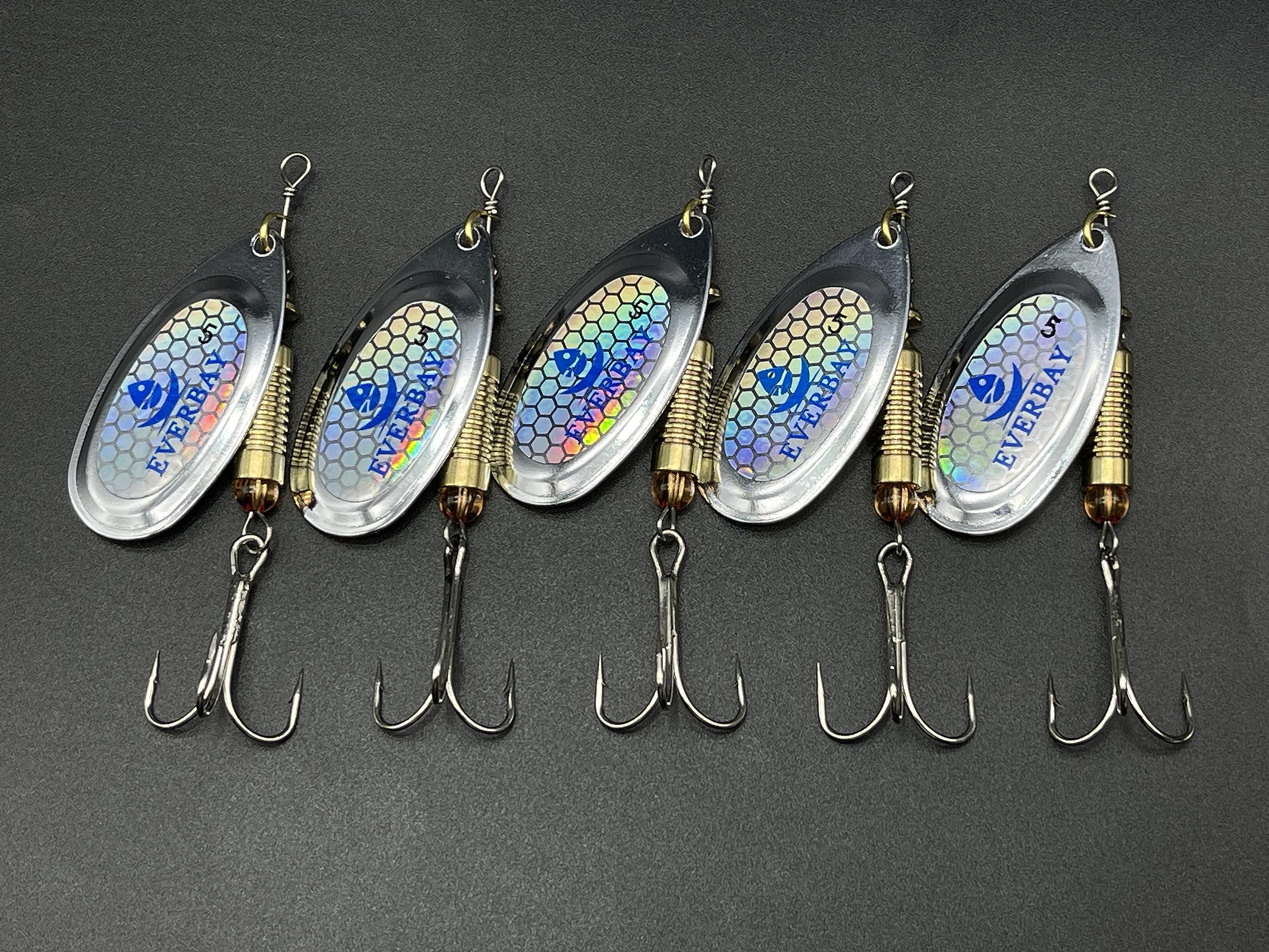 EVERBAY Fishing Spinners, Hard Fishing Lures, Long Cast Tackle, Sea Fishing, Metal Spinnerbait Freshwater and Saltwater for Spinning for Trout, Salmon, Perch, Pike, Bass, Pollock, size 5, set/5pcs