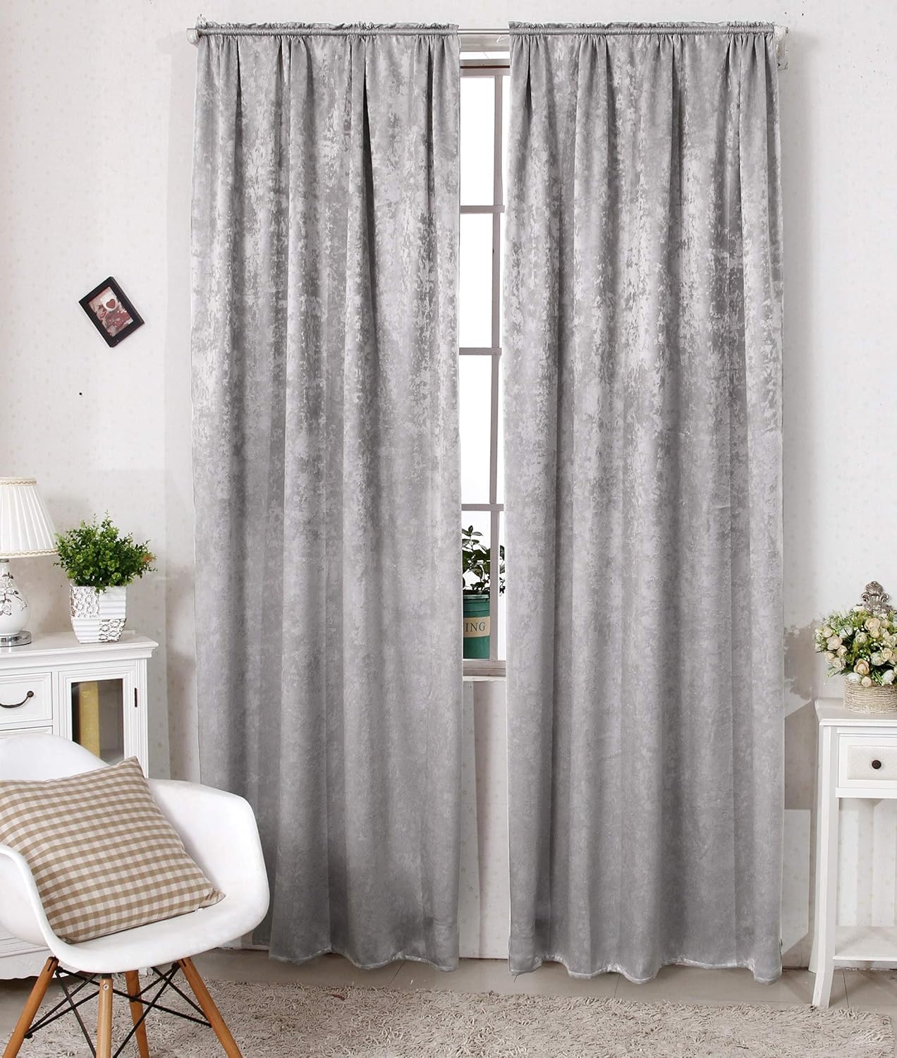 WOLTU VH5886sg-2, 2er Set Gardinen Vorhänge Blickdicht mit Kräuselband Crush Optik Schwere ...