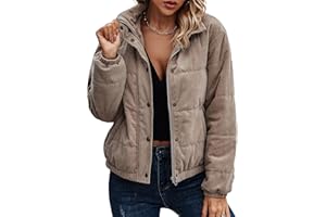 Angashion Women's Bomber Jacket Corduroy Ribbed Quilted Zip Up Long Sleeve Winter Coat Fall Outerwear Tops with Pockets