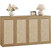 SICOTAS Rattan Sideboard Buffet Console Cabinet - 2 Pieces Boho Coffee Bar Cabinet with Storage & Adjustable Shelves, Farmhou