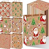 Yeaqee 48 Pcs Christmas Kraft Paper Gift Bags Bulk with Handle Assorted Holiday Xmas Bags for Christmas Gift Presents Wrap Xmas Party Favor Supplies Decoration