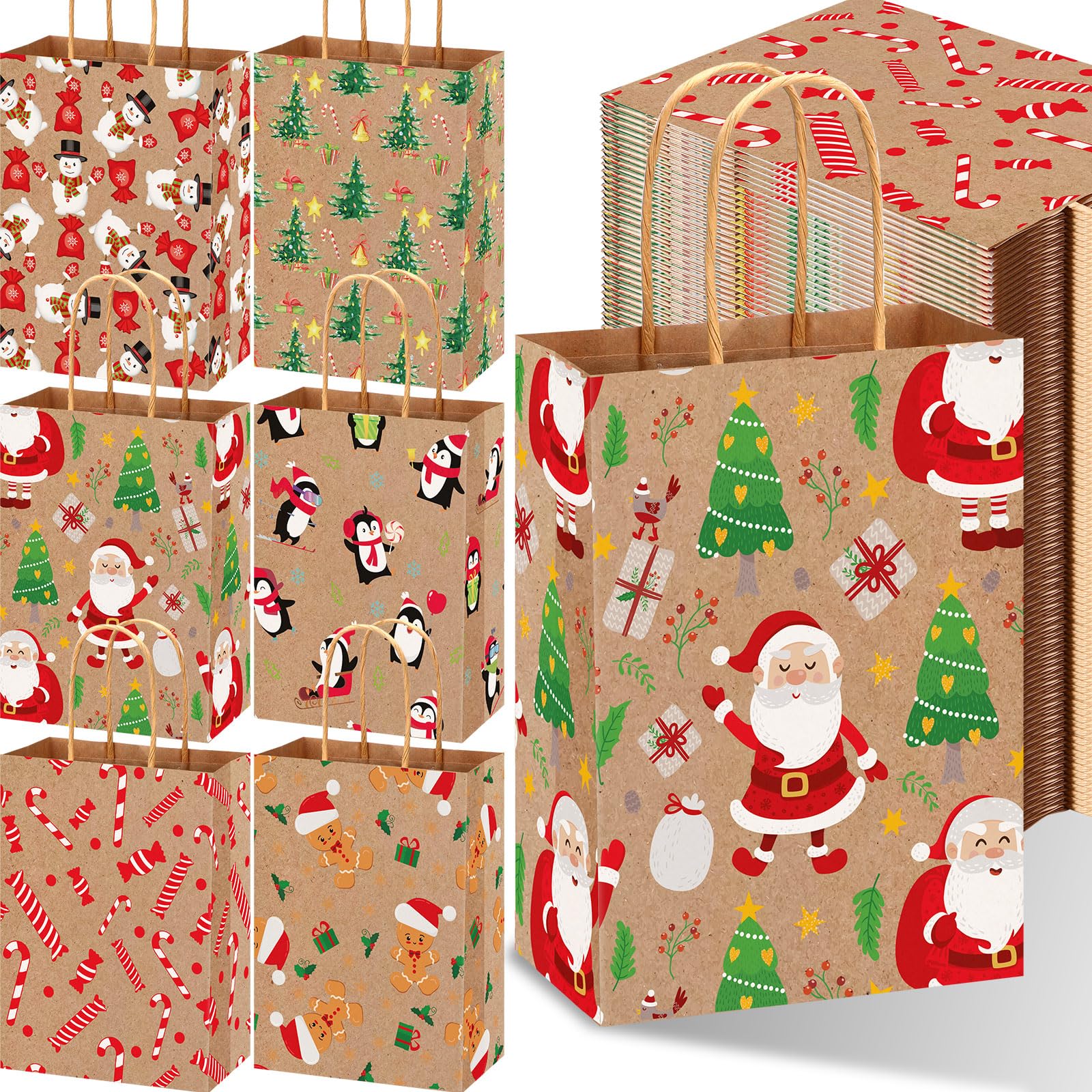 Photo 1 of Yeaqee 48 Pcs Christmas Kraft Paper Gift Bags Bulk with Handle Assorted Holiday Xmas Bags for Christmas Gift Presents Wrap Xmas Party Favor Supplies Decoration