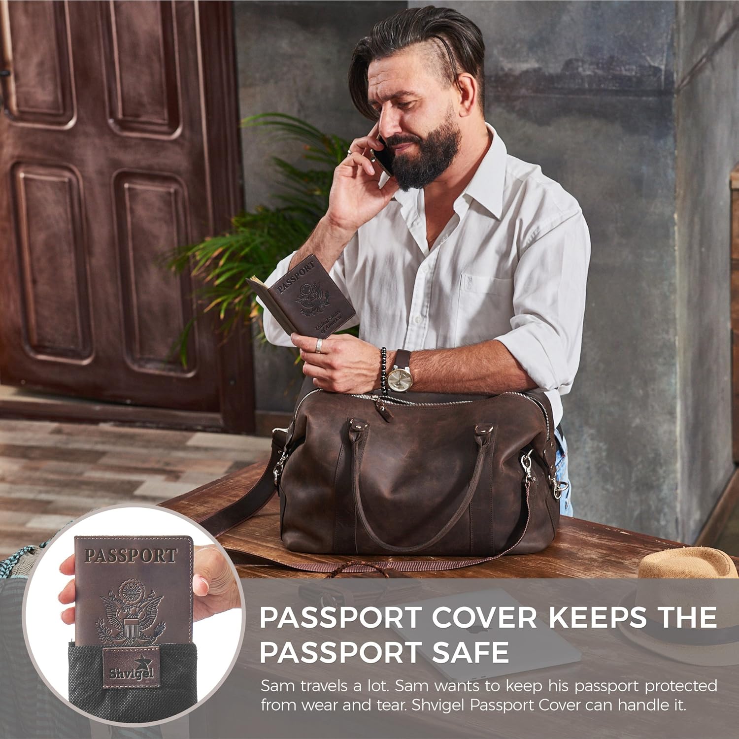 Shvigel Leather Passport Cover - Holder - for Men & Women - Passport Case (Brown Vintage): Office Products