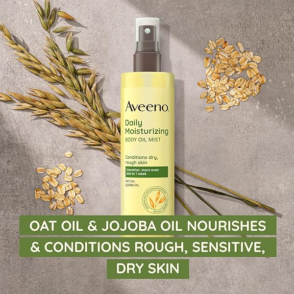 AVEENO DAILY MOISTURIZING BODY OIL, BODY MIST FOR DRY SKIN WITH OAT OIL AND JOJOBA OIL, NOURISHING BODY SPRAY WITH A HYPOALLERGENIC FORMULA, 6.7 FL OZ