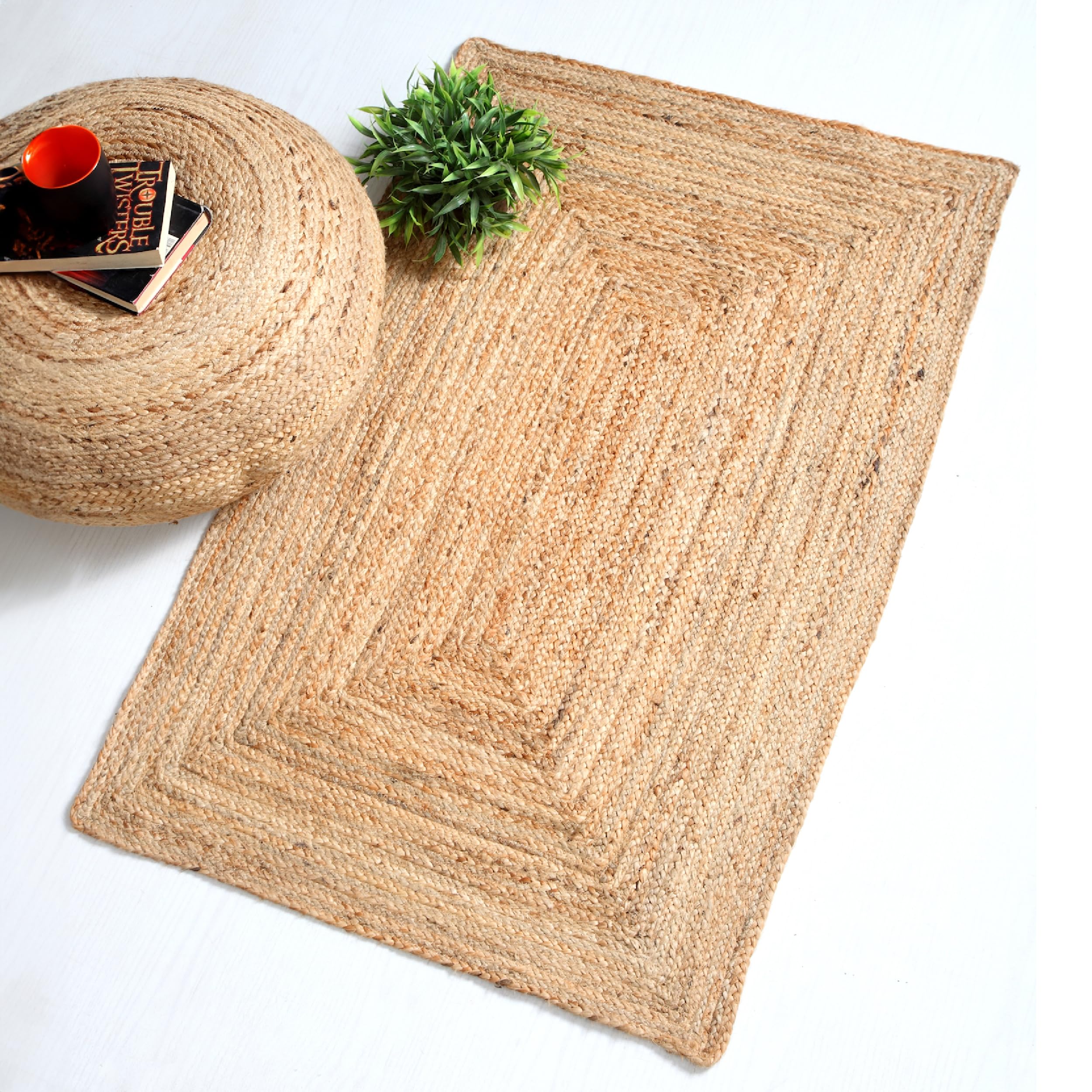 Second Nature Online - DHAKA Jute Area Rug | 100% Natural Fiber | Hand Woven | Ethical Trade | Eco-Friendly (Rectangle - 60 x 90 cm)