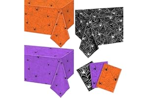 TREWAVE 3 Pack Halloween Spiderweb Tablecloth Rectangular Plastic Spider Web Table Cloth Large Size Table Covers for Home Decor Halloween Party Decorations 54" x 108" (Mixed)