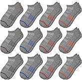 Comfoex 12 Pairs Boys Running Ankle Socks For Kids 4-6 6-8 8-10 10-12 Years Old Low Cut Athletic Breathable Cotton Socks