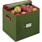 ZOBER Christmas Ornament Storage Box - Stores 64 3" Ornaments, With Dividers - Ornament Organizer Storage Box, Durable Christmas Containers Holder, Dual Zipper - Green