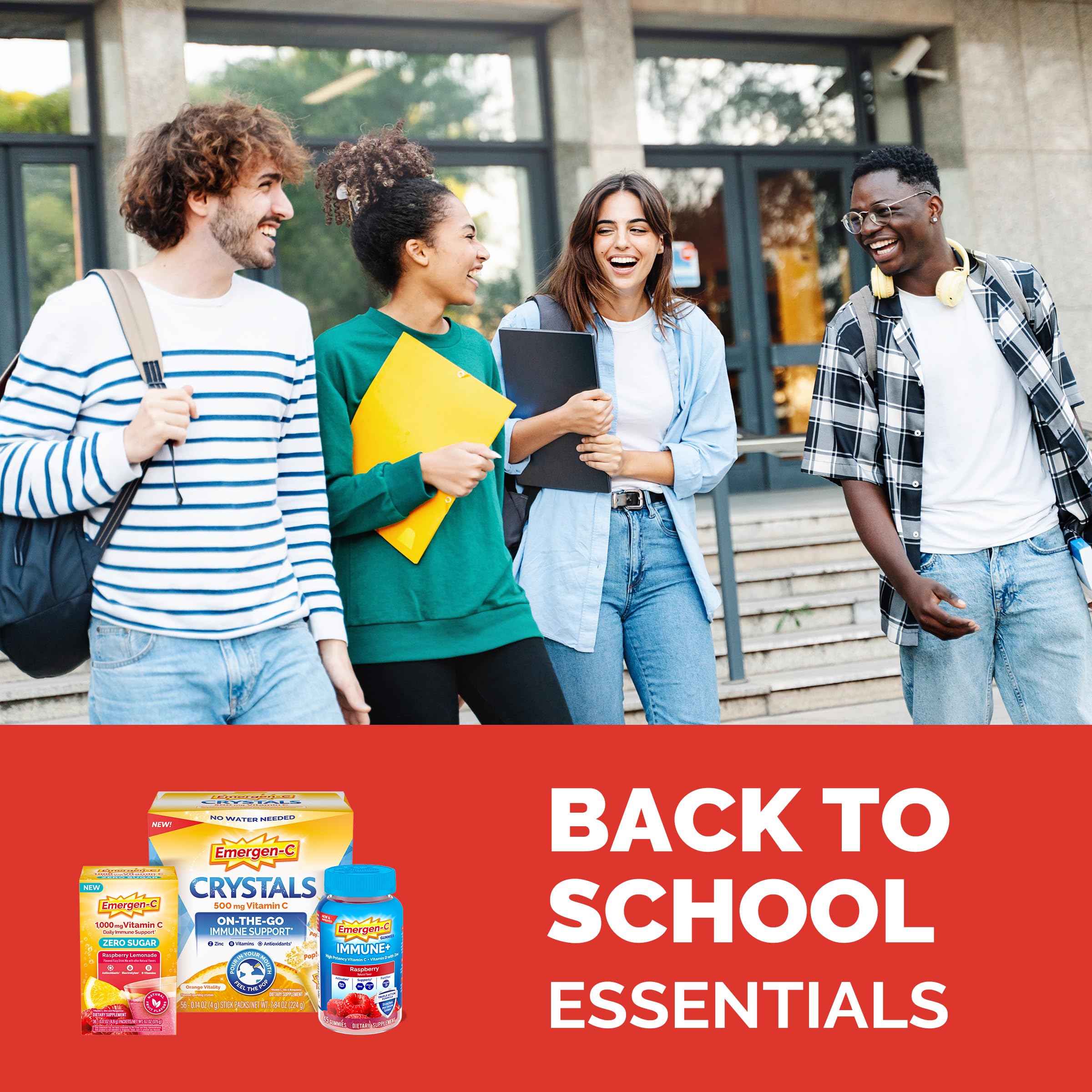 Emergen-C 1000mg Vitamin C Immune Support Powder Raspberry 30CT includes Zinc, Manganese, 7 B Vitamins and Electrolytes for Back to School Essentials