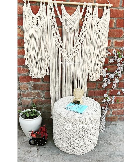 You and We Premium Macrame Cylindrical Pouf Pouffe Footrest Ottoman