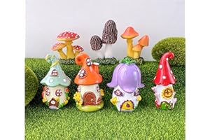 Cliocoo Mini Mushroom House Set - 4pcs Miniature Houses and 3pcs Mini Mushrooms for Fairy Gardens, Micro Landscapes, Moss Decorations (Mushroom House)
