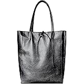 TAKEASY Italian Metallic Calf Leather Tote Bag for Women with Zipper, Inner Pocket & Flat Base | Soft Unlined Shopper Handbag