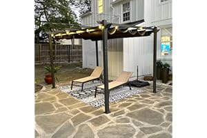 PURPLE LEAF 10' x 13' Patio Aluminum Pergola with Double Sun Shade Canopy Modern Grape Trellis Outdoor Pergola with Light Patio Retractable for Deck Backyard Garden, Grey