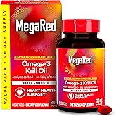 MegaRed Antarctic Krill Oil 500mg Omega 3 Fatty Acid Supplement, Extra Strength EPA & DHA Krill Oil Softgels (90cnt Box), Astaxanthin, Heart Health Supplement with No Fish Oil Aftertaste